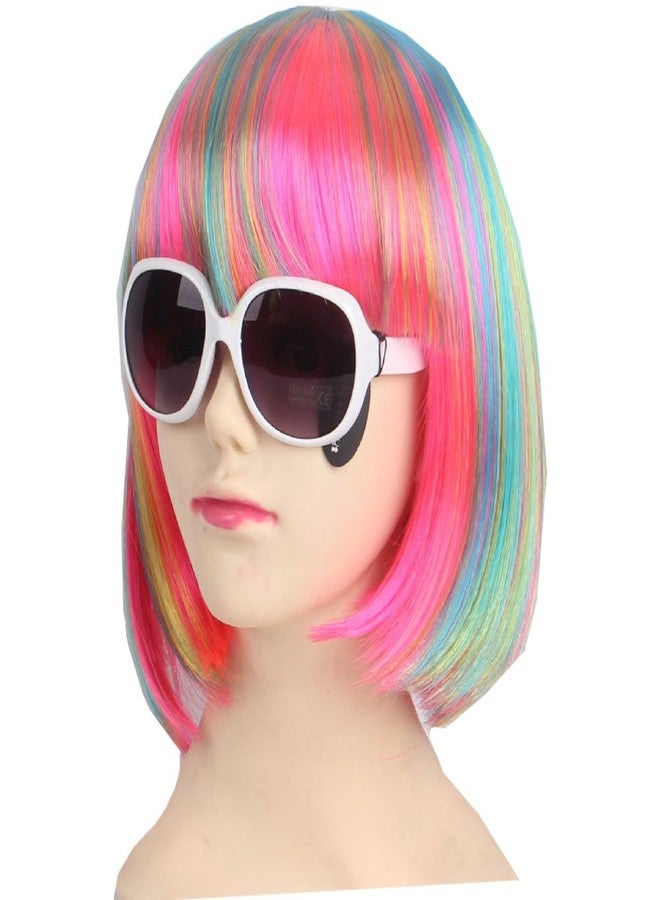 KOLIGHT Fashion Colorful Short Straight Halloween Wigs Women Girls Replacement Cosplay Costume Hair Wigs with Cap+Comb (Blue) - Image 1